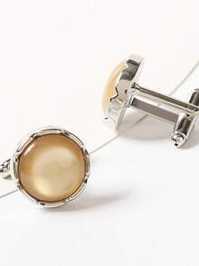 2入組時尚圓形水晶和寶石鑲嵌袖扣,法式情侶襯衫袖扣套裝