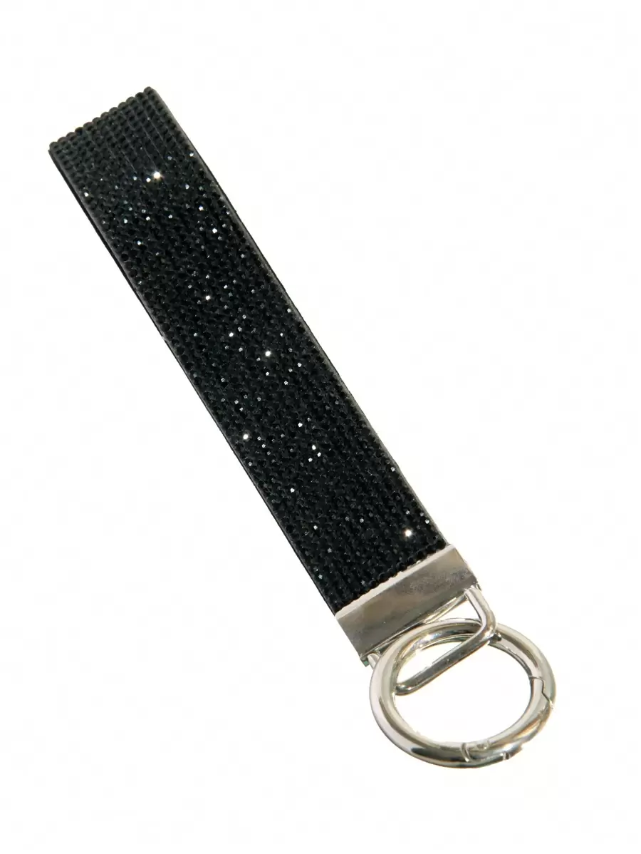 1入鑲有鑽石裝飾的閃閃發光手提鑰匙扣,帶分裂環的手帶鑰匙扣,適用於手提包和鑰匙扣 - 黑色 - 查看 1