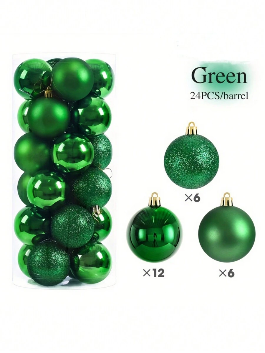 24 Cái/gói Quả Cầu Trang Trí Giáng Sinh 3cm/4cm/6cm Giáng Sinh Cho Cây Thông Noel Quả Cầu Treo Cho Trang Trí Tiệc Cưới Ngày Lễ, Giáng Sinh - màu xanh lá - Xem 1