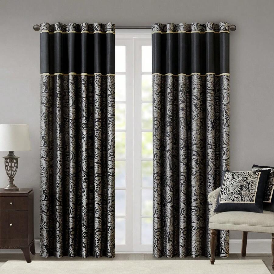 Aubrey Jacquard Curtain Panel Pair, Elegant All Season Black Out Panel Fits Spring Lux Bedroom Decor, Christmas Thanks Giving Gifts - màu đen - Xem 1
