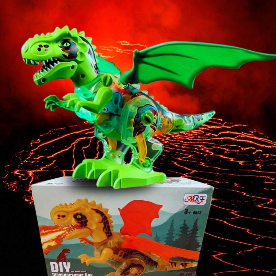 Juguetes de dinosaurio para niños, figura eléctrica Jurassic Trex para caminar, espray de niebla de agua, sonido rugiente, dinosaurio robot desmontable, con luz y música - Verde - Ver 1
