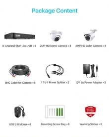 ZOSI H.265+ 8CH 5MP Lite DVR Home Security Cameras System, 8pcs 2MP Wired Outdoor Bullet/Dome Surveillance Cameras, 80ft Night Vision, Motion Detection, Remote Access - Đen và trắng - Xem 9