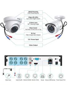 ZOSI H.265+ 8CH 5MP Lite DVR Home Security Cameras System, 8pcs 2MP Wired Outdoor Bullet/Dome Surveillance Cameras, 80ft Night Vision, Motion Detection, Remote Access - Đen và trắng - Xem 8