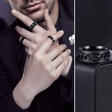 3pzs Anillo Hombre De Titanio Acero Inoxidable Minimalista - Negro - Ver 3