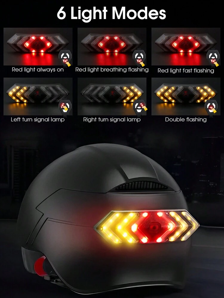 1 Stück 500mah Drahtlose Fernbedienung Fahrradhelm Blinker Für Fahrrad Rückwarnung (schwarz) - Schwarz - Übersicht 2