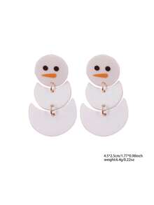 1對簡單的幾何設計和可愛的雪人印刷亞克力墜子耳環,有趣的聖誕派對禮物給女性