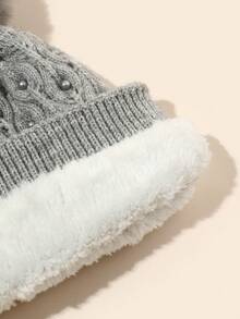 1pc Handmade Gray Pearl Beanie Hat - Grey - View 3