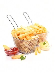 1pc French Fries Fryer Basket Mini Mesh Strainer Fry Basket For Fried Food, Chicken Nuggets And More - Silver - View 1