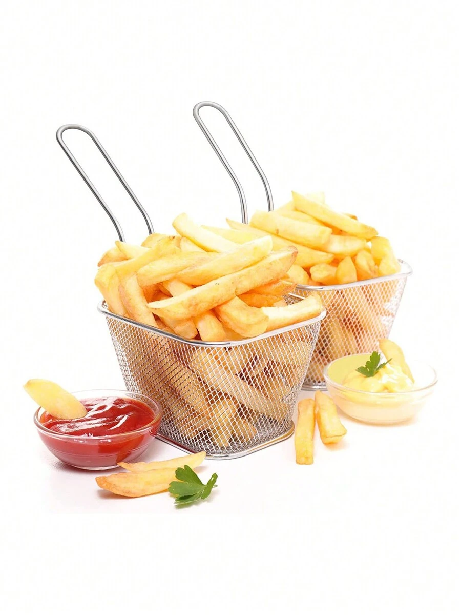 1pc French Fries Fryer Basket Mini Mesh Strainer Fry Basket For Fried Food, Chicken Nuggets And More - Silver - View 1