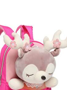 可愛的鹿娃娃裝飾毛絨背包兒童拉鍊休閒背包對比玩具收納袋便攜式背包肩帶可拆卸適用於兒童和女孩旅行和度假
