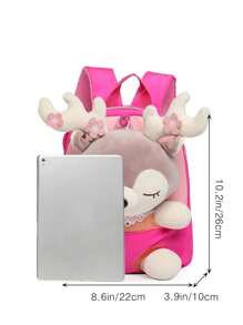 可愛的鹿娃娃裝飾毛絨背包兒童拉鍊休閒背包對比玩具收納袋便攜式背包肩帶可拆卸適用於兒童和女孩旅行和度假
