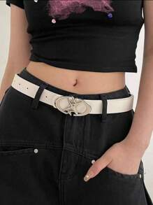 龐克月亮和星扣白色腰帶,金屬設計,復古哥特式男女通用 Pu 皮革腰帶,適用於牛仔褲裝飾,1 件 - 白色 - 查看 13