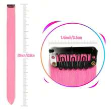 6片彩色夹式接发片，派对挑染，20英寸粉色直发接发片，夹式合成假发，适合万圣节装扮、圣诞节、新年礼物，女士（粉色） - 粉色 - 查看 4