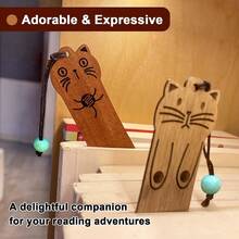 2 Piezas Marcadores De Libros De Madera Con Forma De Gato Lindo Para Personalizar Computadoras, Regalo Único Para Profesores De Lectura - Multicolor - Ver 3