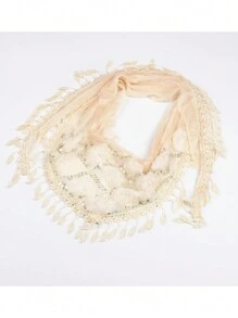 1 件两用女士冬季围巾，带玫瑰、流苏、刺绣装饰和保暖内衬，适合日常穿着 - 米色 - 查看 2