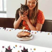 1Pc, Pet Cat Themed Party Tablecloth, Cat Paw Print Plastic Tablecloth Table Cover, Birthday Party Tableware Supplies For Puppy Cat Birthday Decorations Party Favors - As Shown In the Figure - View 3