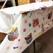 1Pc, Pet Cat Themed Party Tablecloth, Cat Paw Print Plastic Tablecloth Table Cover, Birthday Party Tableware Supplies For Puppy Cat Birthday Decorations Party Favors - As Shown In the Figure - View 5