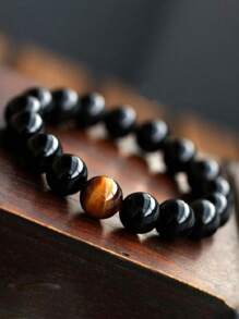 1 件天然黑瑪瑙虎眼珠手鍊男士時尚首飾 - 彩色 - 查看 2