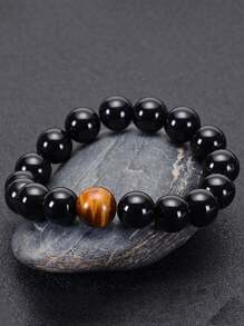 1 件天然黑瑪瑙虎眼珠手鍊男士時尚首飾 - 彩色 - 查看 3