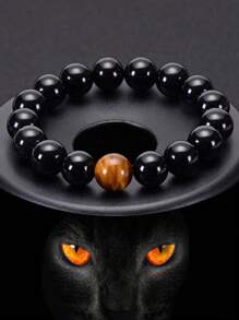 1 件天然黑瑪瑙虎眼珠手鍊男士時尚首飾 - 彩色 - 查看 1