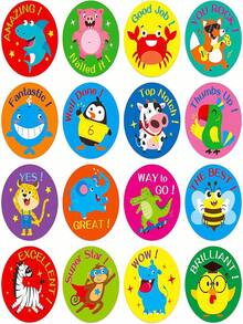 TYFYO 500 件/卷 1 英寸兒童動物獎勵貼紙兒童幼兒園學校鼓勵學生遊戲玩具文具標籤 - 彩色 - 查看 3