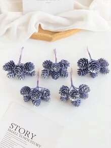 1束（6枝）人造植物、松果、塑料材質、金粉效果、diy花圈材料、糖果盒裝飾、情人節禮物家裝、婚禮裝飾、新娘手腕花、胸花、頭花材料 - 款式10 - 查看 4