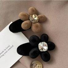 2 件裝女式雙色天鵝絨花朵髮夾,帶水鑽,優雅甜美風格,適合校園時尚,適合節日派對舞蹈,可用作禮物
