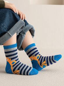 5雙/套卡通大嘴熊印花厚環口毛巾襪,彈性帶處理,保暖舒適,藍色和黃色系列,防凍,適用於秋冬降溫、雨雪及節慶,適用於嬰兒、幼兒和學生。 - 彩色 - 查看 11