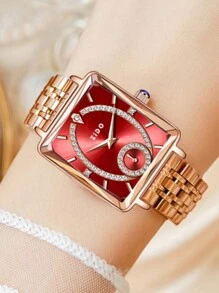 1pc Square Shaped Ladies' Wrist Watch - Gold - View 6