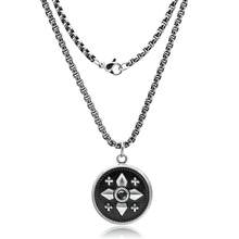 1條時尚不鏽鋼盒鏈項鍊,配以25*25毫米復古圓形指南針設計吊墜,黑色裝飾,適用於女性/男性 - 復古銀色 - 查看 7