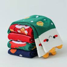 5對/套秋冬新款聖誕節童襪,中筒襪,配有可愛小胖龍和祝福圖案,無骨襪 - 彩色 - 查看 7