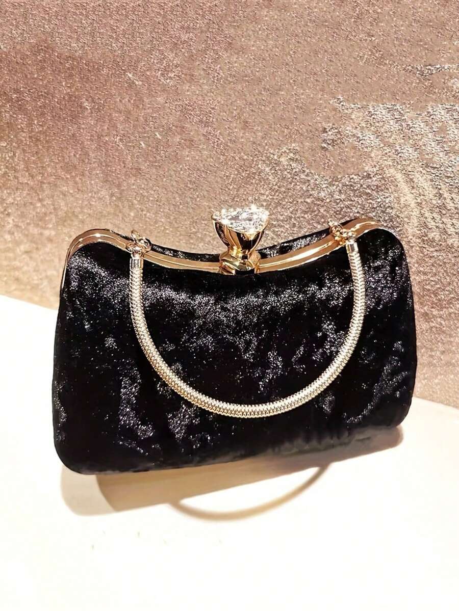 女士小型時尚晚宴袋,閃亮鑽石,閃閃發光的絨布手抓包,肩包