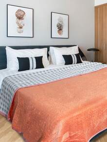 Double Bedspread Quilt With Brief, Straight Edge 2.00x2.30 - Coral Orange - View 2