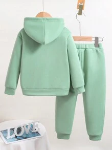 Chàng trai trẻ Ấm áp Hoodie Và Quần thể thao  Với In thư - màu xanh lá - Xem 2
