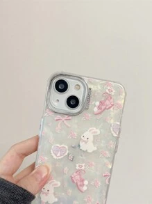 Cute Bunny Ballerina Shoe Phone Case With Seashell Texture - Silver - View 4