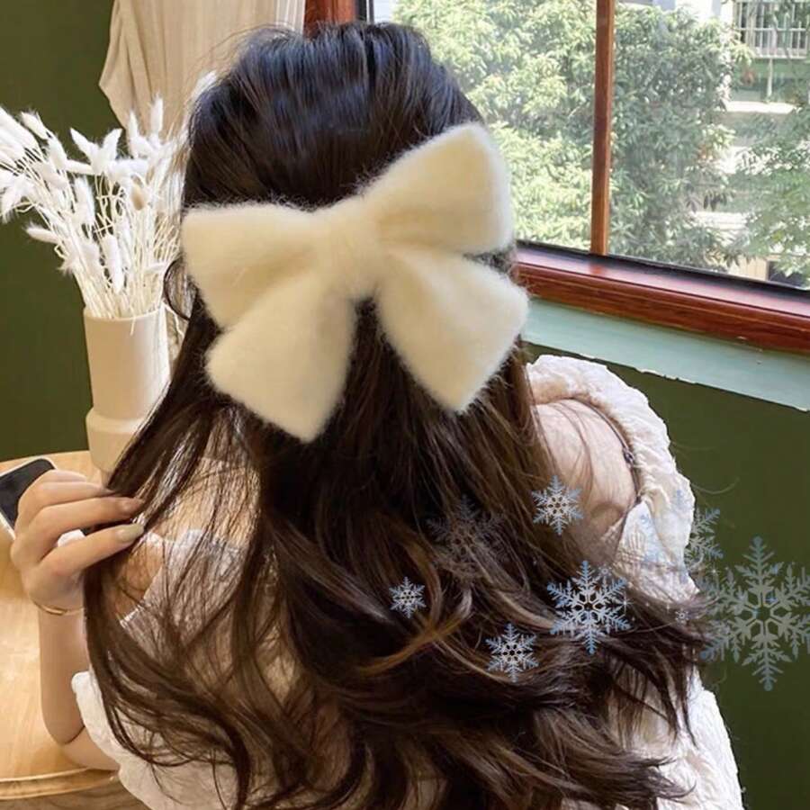 1入組白色蝴蝶結裝飾雪花聖誕秋冬髮夾 - 白色 - 查看 1