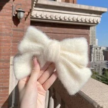 1入組白色蝴蝶結裝飾雪花聖誕秋冬髮夾 - 白色 - 查看 2