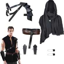 7 Pcs Men Renaissance Costume Set Medieval Pirate Shirt Viking Shawl Accessories For Men - Black - View 1