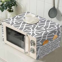 1pc Gray Flower Patterned Side Storage Bag Dust Cover For Refrigerator, Microwave, And Drum Washing Machine - Grey - View 3