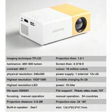 Mini Projector Portable 1080P LED Projector Home Theater Indoor, Outdoor Movie Projector Support For Laptops, HDMI-Compatible Input Great Gift Pocket Projector, Black And White - yellow white - View 7