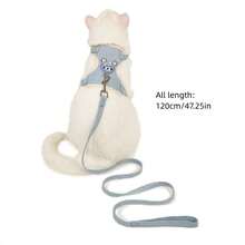 1pc Cute Bear Pet Leash & Harness Set Chest Back Strap Breathable Vest Anti-escape Traction Rope Adjustable Collar Suitable For Small And Medium Cats, Dogs And Rabbits 120cm - Blue - View 5