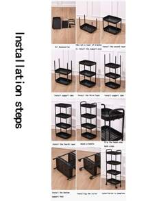 3層收納架手推車,4個滑輪,浴室組織器和廚房工具車,材料:鍍鋅管+pp塑料 - 黑色 - 查看 6