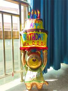 蛋糕熊形狀氣球、鋁箔三層蛋糕氣球、彩色蠟燭蛋糕氣球、卡通嬰兒/兒童 1 歲生日派對場景裝飾 - 棕色 - 查看 9