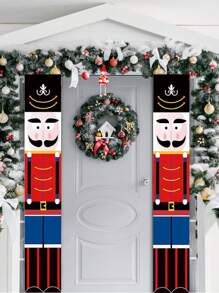 2pcs Christmas Nutcracker Backdrop Background With Fairy Tale Puppet Soldier Prince Guard Decoration Prop - Multicolor - View 1