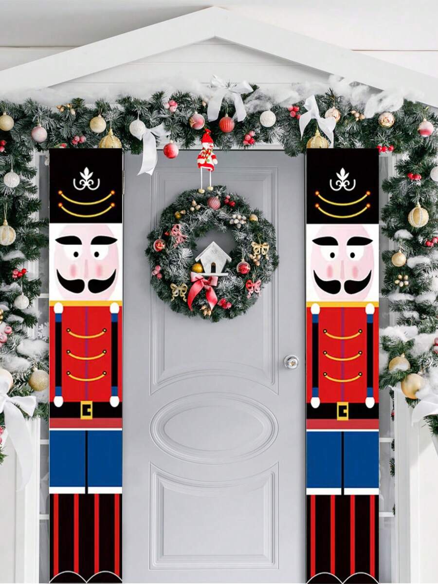 2pcs Christmas Nutcracker Backdrop Background With Fairy Tale Puppet Soldier Prince Guard Decoration Prop - Multicolor - View 1