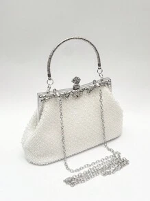 1 chiếc ly hợp đính cườm hình kim cương màu trắng với hoa được chạm khắc phần cứng Lá khóa chi tiết và dây đeo nho, phong cách cổ điển những năm 1920 Túi buổi tối đơn giản nhưng thanh lịch cho tiệc cưới cô dâu Lễ kỷ niệm năm mới, túi xách phù dâu hoặc quà tặng, thích hợp cho phụ nữ con gái, ngày tốt nghiệp ngày nhà giáo của mẹ Lễ hội Qipao và buổi hòa nhạc - trắng - Xem 5