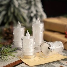 1個7.5cm水晶模擬蠟燭燈,電子夜燈,帶led燭光的燭台裝飾品,營造節日氛圍 - 白色 - 查看 3
