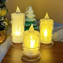 1個7.5cm水晶模擬蠟燭燈,電子夜燈,帶led燭光的燭台裝飾品,營造節日氛圍 - 白色 - 查看 2