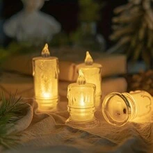 1個7.5cm水晶模擬蠟燭燈,電子夜燈,帶led燭光的燭台裝飾品,營造節日氛圍 - 白色 - 查看 1