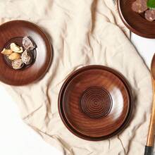 1pc Wooden Coaster And Snack Plate Set, Natural Lacquer Wood Tableware For Coffee And Tea - Brown - View 1
